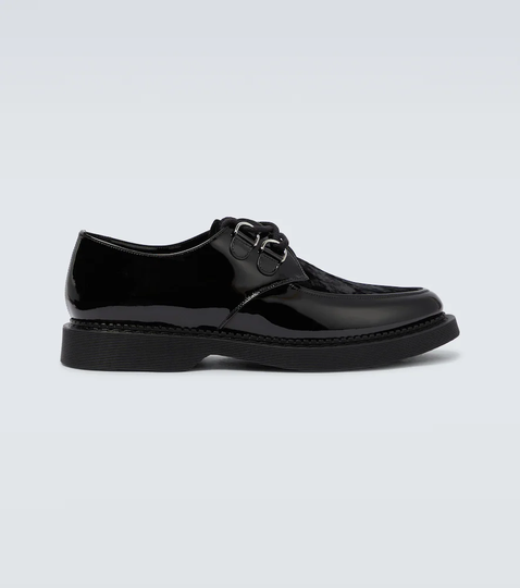Teddy velvet and leather Derby shoes