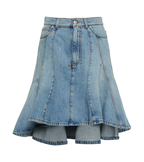 Flared denim mini skirt