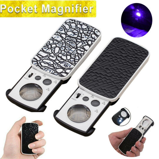 (Black) Mini 30X 60X 90X Magnifying Magnifier Jeweler Eye Loupe Loop LED Lights Sliding