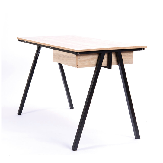 (Oak Finish, Black Frame) Home Office Computer Desk with Drawer Laptop PC Study Table Workstation