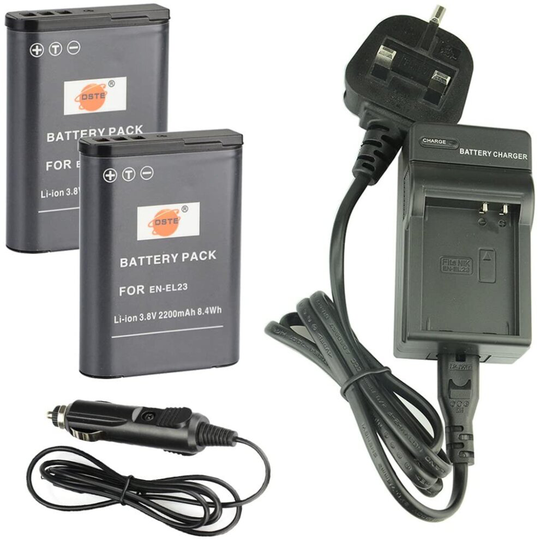 DSTE® 2x EN-EL23 Rechargeable Li-ion Battery + DC152U Travel and Car Charger Adapter for Nikon Coolpix P600 S810c P900S Digital Camera
