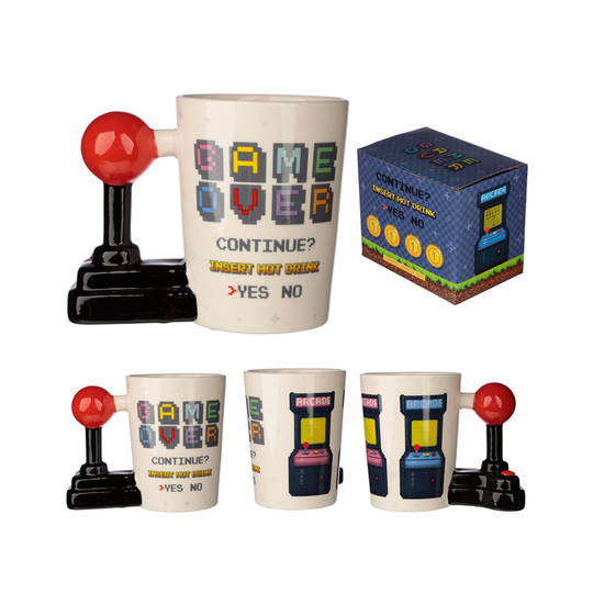 Ceramic Gaming Joystick Shaped Handle Mug with Arcade Decal