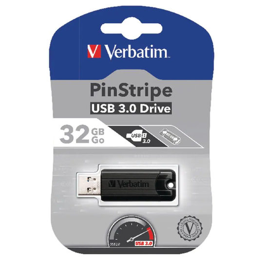 Verbatim Pinstripe USB 3.0 Flash Drive 32GB Black 49317