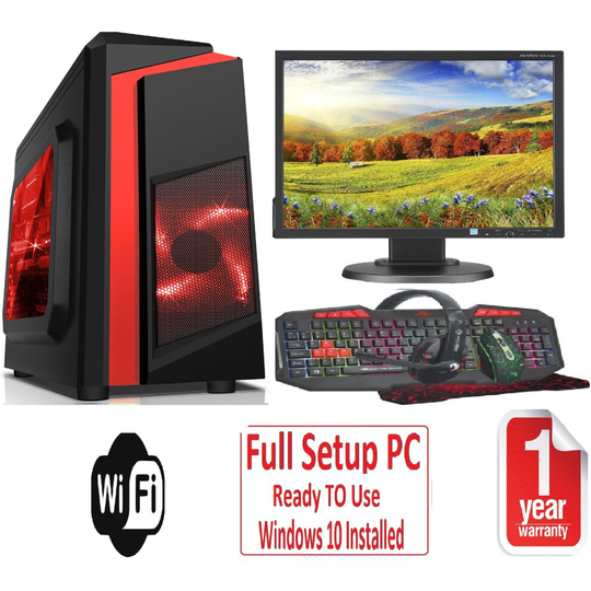 Fast Gaming PC Bundle IntelQuad Core i5 8GB 500GB Windows 10 2GB GT710. F3 Red