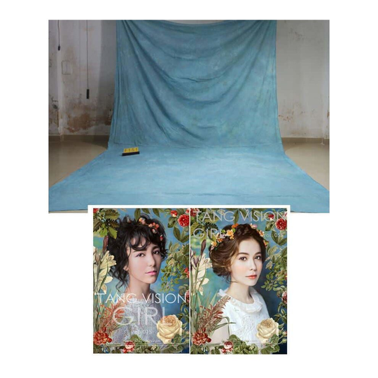 3x6m/10x20ft Photo Video Studio 100% Cotton Hand-Dyed Mottle Textured Muslin Collapsible Backdrop Background for Photography Mid Blue