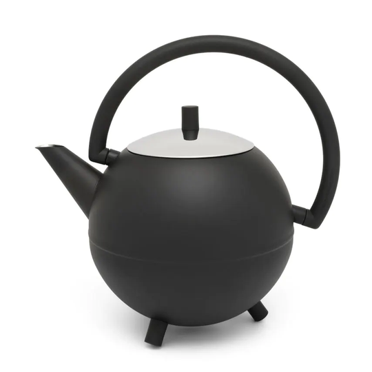 Bredemeijer Teapot Double Wall Saturn Design 1.2L in Matt Black with Chrome Lid