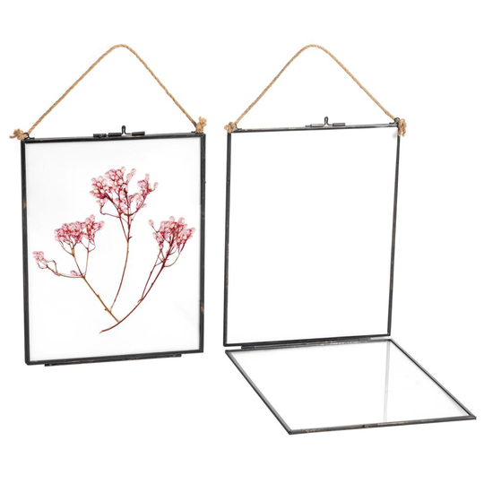 Nicola Spring Hanging Metal Photo Frames - Vintage Metal Floating Glass Picture Wall Display - 8" x 10" - Black - Pack of 2