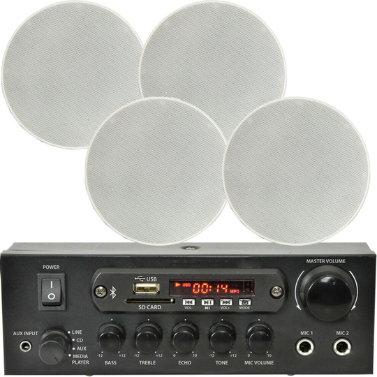 Home Restaurant 4x Ceiling Speaker Bluetooth Wireless Background Music Amp Kit