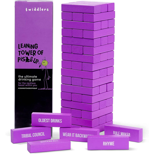 Tumbling Tower Stack Game - 54 Wooden Blocks with Tasks Commands, Fun Stackable Party Games for Adults Stag & Hen Do's