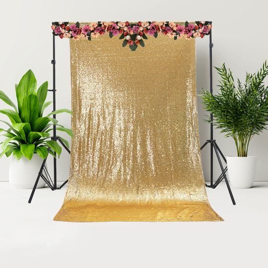 (Gold, 4ft x 7ft) Sequin Backdrop Shiny Glitter Decorative Photography Background