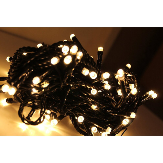 (300 LED's) Warm White LED Outdoor Waterproof Black Cable Mains String Lights with optional timer & memory