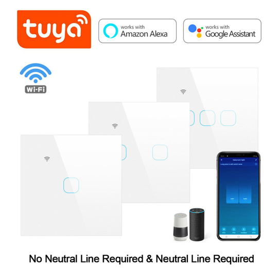 (White , 2 Gang) Wifi Smart Switch Touch Glass Panel for Wall Light
