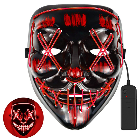 (Red) Halloween Neon Stitches LED Mask Light Up Costume