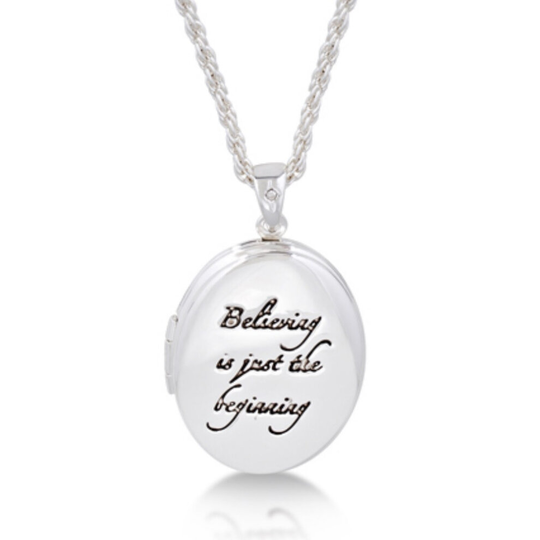 Disney White Gold-Plated Tinkerbell "Believing is Just the Beginning" Locket Necklace