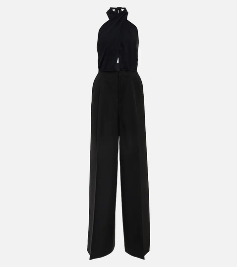 Halterneck jersey and wool-blend jumpsuit