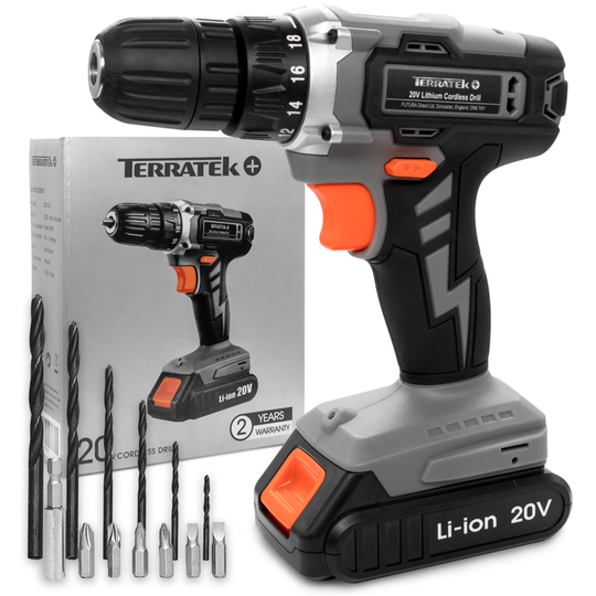 20V Cordless Drill Driver Combi Electric Screwdriver Set Terratek
