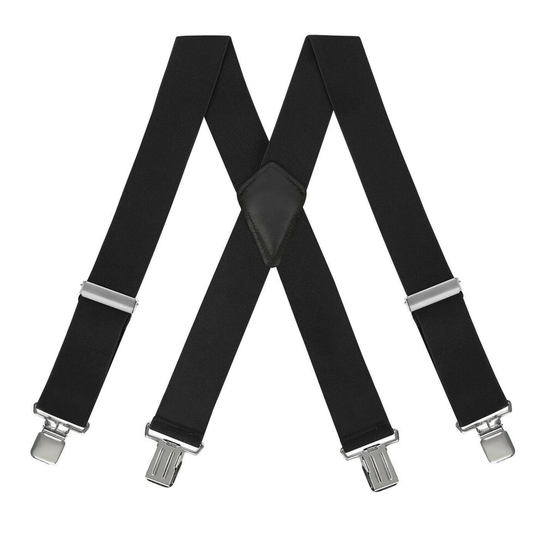 (Black, 50mm) Unisex Braces Plain Colour Wide Heavy Duty Adjustable Suspender