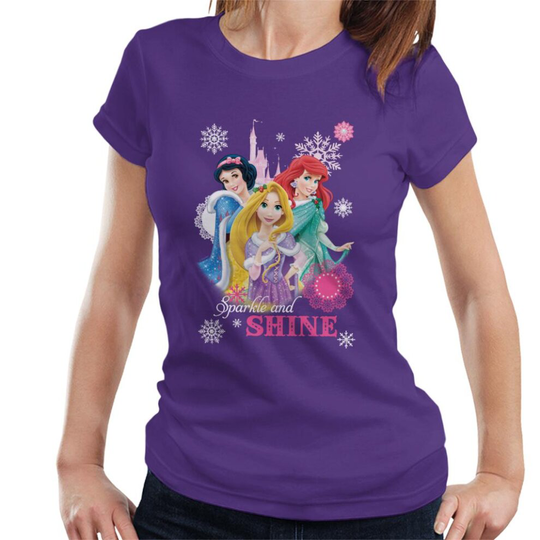 (XXL, Purple) Disney Christmas Princesses Sparkle And Shine Women's T-Shirt