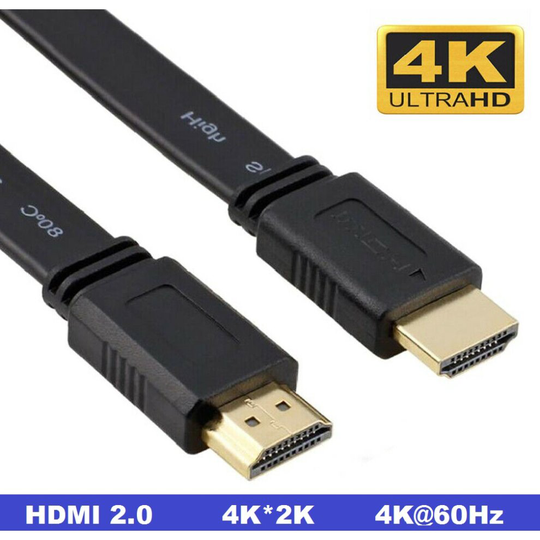 5M HDMI Cable v2.0 Flat Gold Plated High Speed 3D 4K UHD 2160p HDTV Lead Black