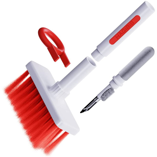 (Red) 5 in 1 Keyboard Cleaning Soft Brush Keyboard Cleaner Dust Remover Cleaning Tools Bluetooth EarphonesCorner Gap Duster Keycap Puller