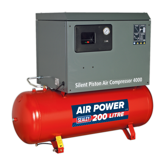 Sealey Compressor 200L Belt Drive 3HP with Cast Cylinders Low Noise