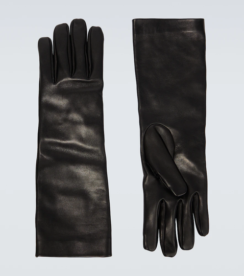 Leather mid-length gloves