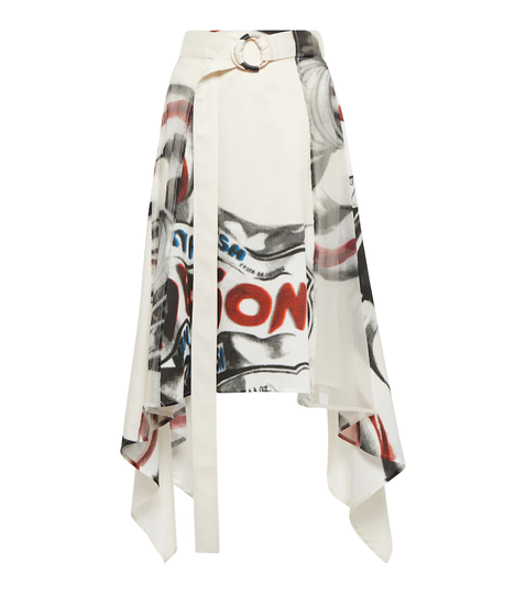 Printed organza and cotton midi skirt