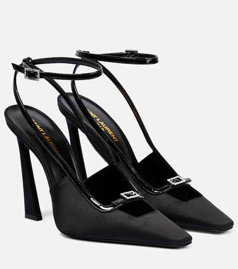 Blade embellished satin pumps