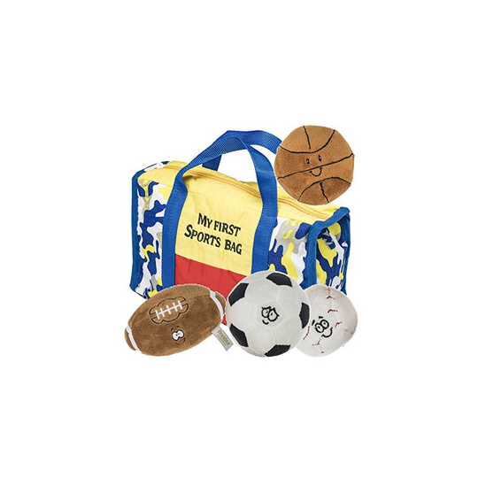 Prextex My First Sports Bag Playset with Plush Basketball, Baseball, Soccer Ball and Foot Ball Great Toy for Kids