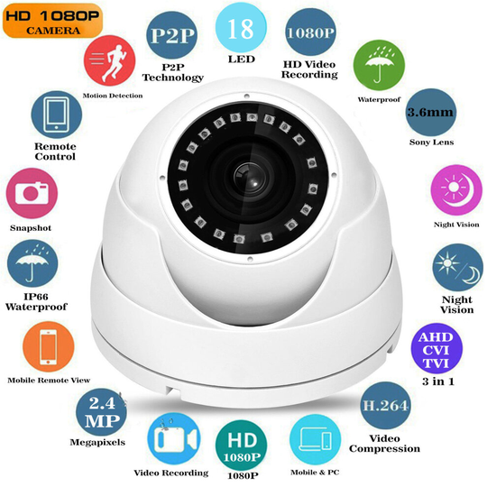 (White CCTV Security Camera) Dome CCTV Camera 2.4MP 1080p HD 4IN1 Nightvision