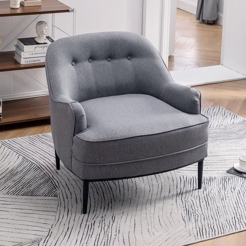 Living and Home Chesterfield Linen Buttons Padded Accent Armchair, Grey