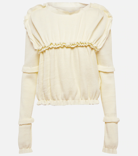 Frill-trimmed wool-blend jersey top