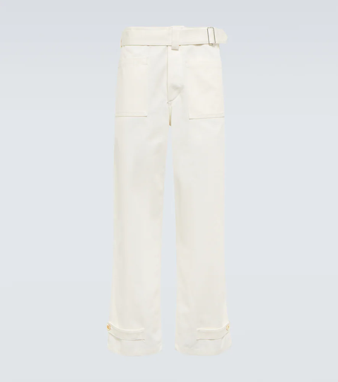 Belted straight cotton pants