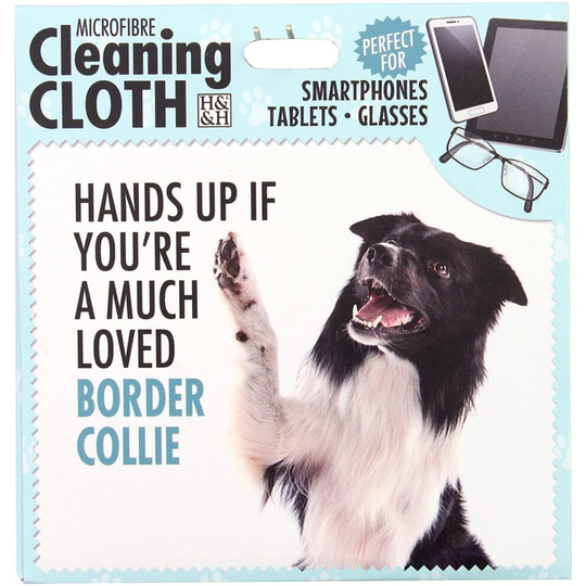H&H BORDER COLLIE MICROFIBRE CLEANING CLOTH PHONES TABLETS & GLASSES