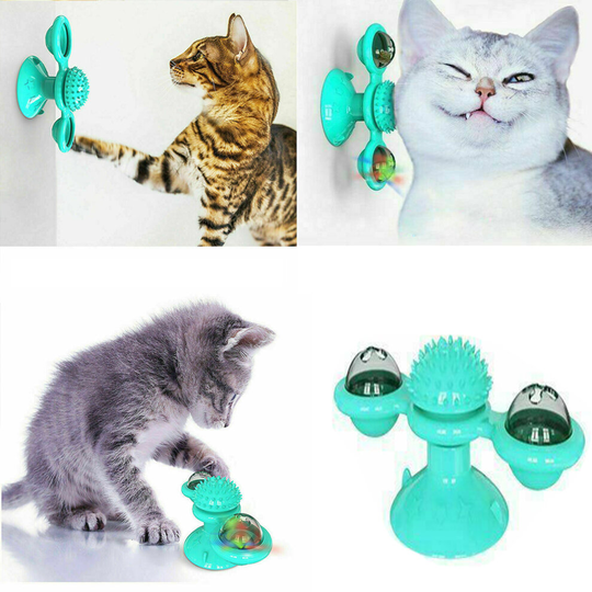 Windmill Toys For Cats Puzzle Swirling Turntable Pet Interactive With Brush