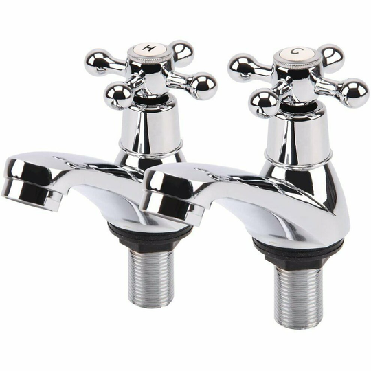 Twin Basin Sink Hot and Cold Taps Pair Chrome Bathroom Water Faucet