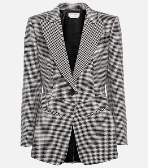 Houndstooth wool blazer