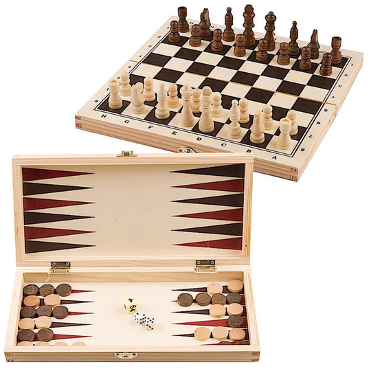 The Magic Toy Shop 3 in 1 Wooden Board Game Set Compendium Travel Games Chess Draughts Backgammon