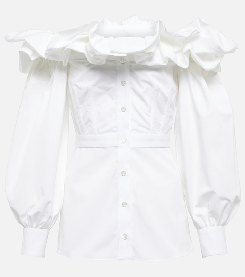 Ruffled off-shoulder cotton poplin top