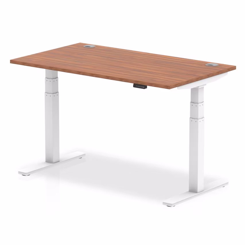 Dynamic Air 1400/800 Walnut Height Adjustable Desk with Cable Ports with White L