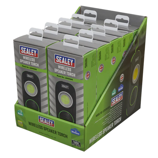 Sealey Rechargeable Torch with Wireless Speaker 10W COB LED - Display, Box of 10