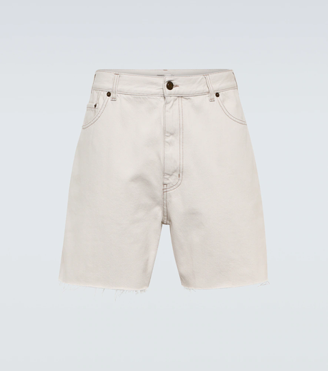 Raw-edged denim mid-rise shorts