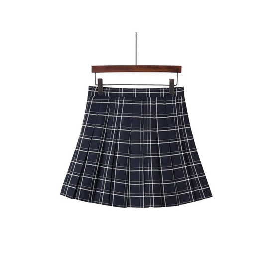(32. Large Navy Plaid, 2XL / UK Size 14) Women's High Waist Casual Pleated Tennis Style Mini Skater Skirt
