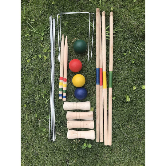 Wooden Croquet Set Garden 4 Player Game Toy Outdoor Balls Hoops Mallet