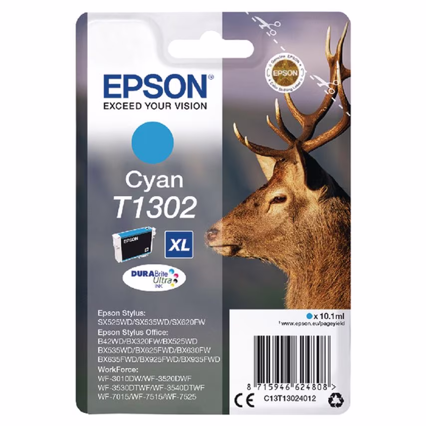 Epson Epson T1302 Stag Cyan High Yield Ink Cartridge 10ml - C13T13024012