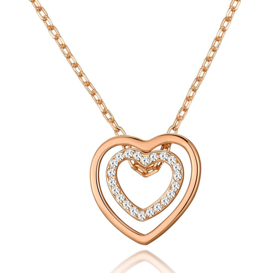 Rose Gold Plated Double Heart Necklace Created with Swarovski Crystals