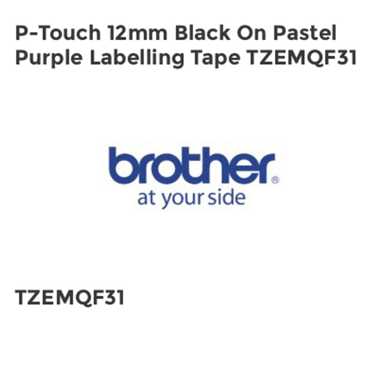 Brother P-Touch 12mm Black On Pastel Purple Labelling Tape TZEMQF31