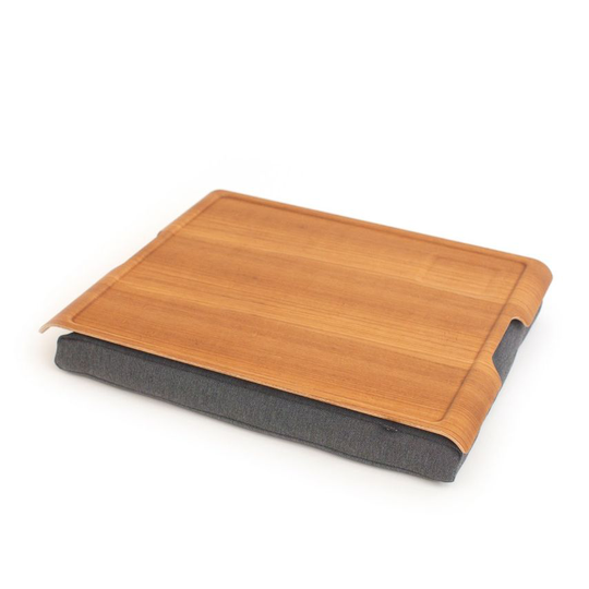 Bosign Laptray Large Antislip Teak Wood Tray with Salt & Pepper Cushion