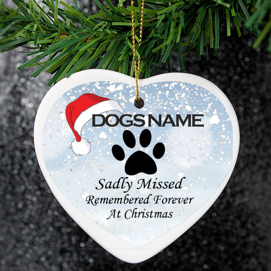 Personalised Dog Paw Print Ceramic Christmas Tree Memorial Decoration
