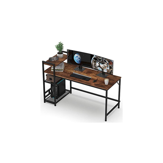 HOMIDEC Computer Desk, Computer Desk with Bookshelf, Study Computer Laptop Table with 4 Tier DIY Storage Shelves Writing Table for Home Office Bed